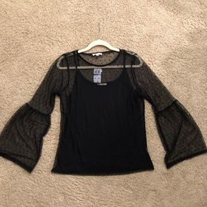 BLACK MESH TOP WITH BELL SLEEVES